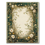 Ornate Green Peony Vine Border Rug