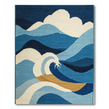 Blue Teal Geometric Ocean Waves Mountains Rug