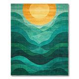 Teal Waves Sunrise Abstract Area Rug