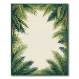 Green Palm Frond Border Coastal Area Rug