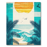 ODIKA Washable Retro Tropical Beach Sunset Rug - Low Pile Non-Slip Area Rug