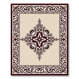 Elegant Beige Medallion Area Rug with Ornate Maroon Border