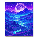 Neon Purple Mountains Moonlit River Area Rug