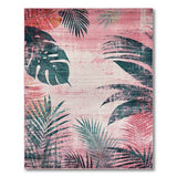 Distressed Pink Palm Monstera Leaf Area Rug