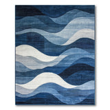 Layered Blue Waves Abstract Area Rug