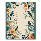 Teal Birds Orange Hibiscus Fern Area Rug