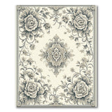 Elegant Black White Peony Floral Area Rug