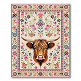 Shaggy Highland Cow Pink Floral Persian Rug