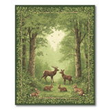 Woodland Deer and Rabbits Green Rug
