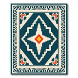 Blue and Teal Teal Geometric Heritage Tribal Area Rug