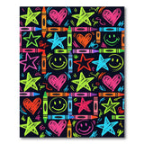 Neon Kids Doodle Stars Hearts Area Rug