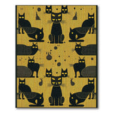 Mystical Black Cats Yellow Striped Rug