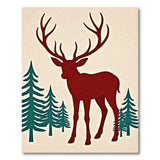 Red Stag Silhouette with Teal Pines Area Rug