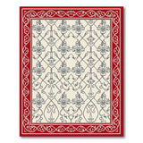 Red Border Grey Damask Cream Area Rug