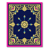 Navy Ornate Medallion Rug with Gold Pink Teal Accents