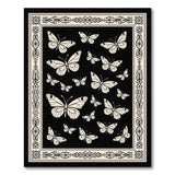 Ornate Butterfly Silhouette Area Rug Black White
