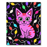 Pink Cartoon Cat with Colorful Balloons Kids Rug