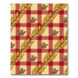Red Cream Gingham Golden Leaf Area Rug