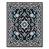 Navy Persian Medallion Area Rug with Teal Florals