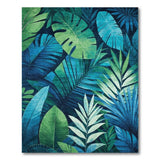 Blue Teal Palm Leaf Washable Area Rug