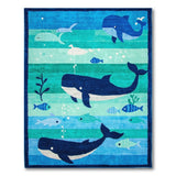 Blue and Teal Kids Cartoon Whimsical Whale Ocean Kids Area Rug