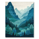 Teal Layered Mountain Peaks and Pine Forest Rug