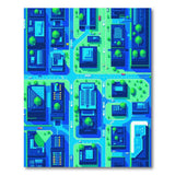 Blue Pixel Cityscape Geometric Area Rug