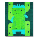 Kids Cartoon Green Playful Green Crocodile Kids Area Rug