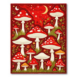 Whimsical Red Mushroom Moonlit Forest Rug