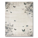 Distressed Beige Butterfly Branch Area Rug