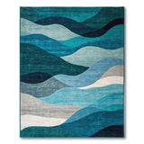 Teal Blue Abstract Wave Area Rug