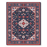 Navy Persian Area Rug with Red Floral Motifs