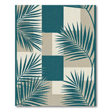 Teal Palm Leaf Coastal Block Rug