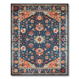 Navy Persian Area Rug with Vibrant Orange Florals