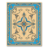 Ornate Blue Floral Border Beige Area Rug