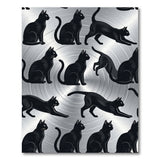 Black Cat Silhouette Metallic Grey Area Rug
