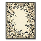 Elegant Floral Border Area Rug in Beige Black