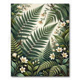 Lush Green Ferns and White Blossoms Area Rug