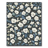 Navy Blue Leaf White Anemone Floral Rug