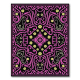 Ornate Black Cat Pink Floral Area Rug