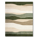 ODIKA Washable Modern Abstract Wavy Area Rug - Low Pile Forest Green & Beige Non-Slip Rug