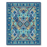 Teal Navy Geometric Heritage Tribal Area Rug