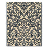 Beige and Neutral Elegant Black Damask Floral Area Rug on Beige