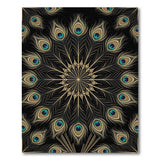 Peacock Mandala Area Rug in Black Gold Teal