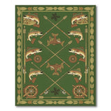 Green Rustic Trout Fishing Area Rug