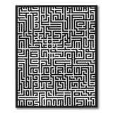 Geometric Modern Intricate Black White Maze Labyrinth Area Rug