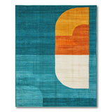Teal and Orange Curved Geometric Area Rug