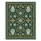 Emerald Green Persian Daisy Floral Area Rug with Gold Accents