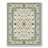 Cream Teal Persian Floral Medallion Rug