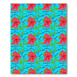 Vibrant Red Hibiscus Floral Teal Area Rug